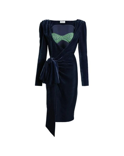 Balmain Blue Velvet Dress With Lace Bra And Tie Detail