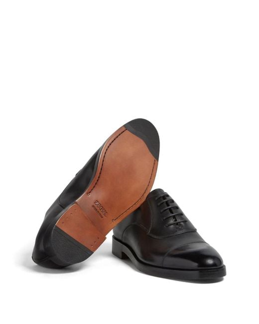 Zegna Black Torino Leather Oxford Shoes for men