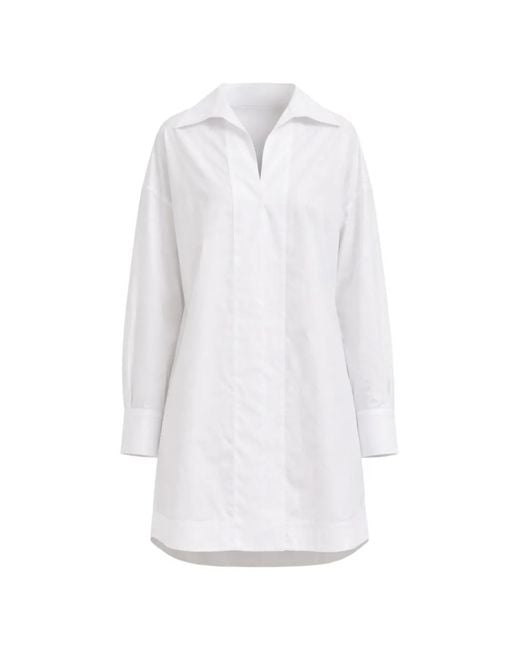 Dondup White V-Neck Long-Sleeved Cotton Mini Dress