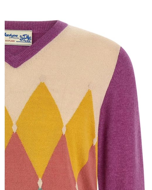 Ballantyne Pink Argyle-Pattern V-Neck Sweater for men