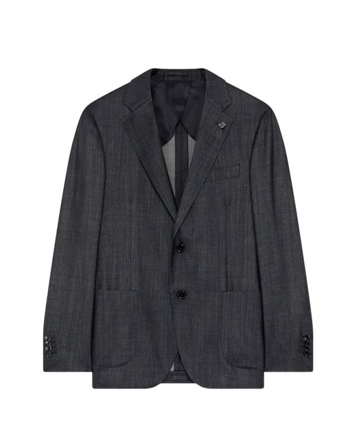 Lardini Black Single-Breasted Denim-Effect Blazer for men