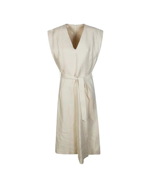 Incotex Natural V-Neck Tie Maxi Dress
