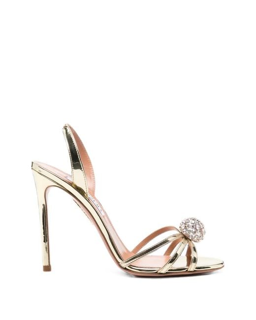 Aquazzura Metallic Crystal-Embellished Leather Heeled Sandals
