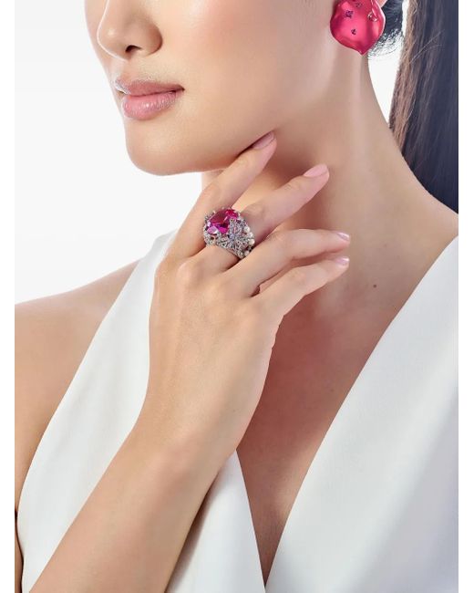 Anabela Chan Pink Rhodium Vermeil Swallowtail Multi-Stone Ring