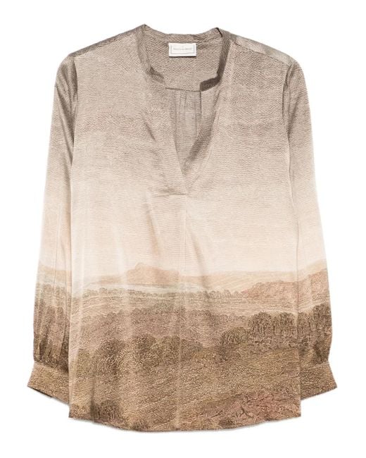 Pierre Louis Mascia Natural Adastrgum Landscape-Print Silk Top