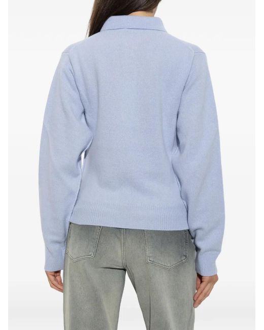 Haikure Blue Button-Collar Wool Sweater