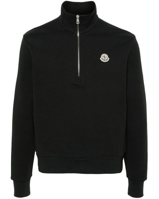 Moncler Sweater Met Logo-applicatie En Halve Rits in het Black voor heren