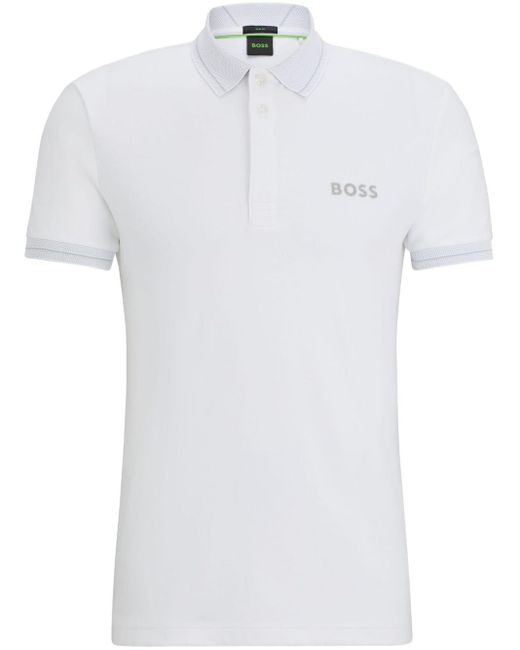 Boss White Logo-embroidered Cotton Polo Shirt for men