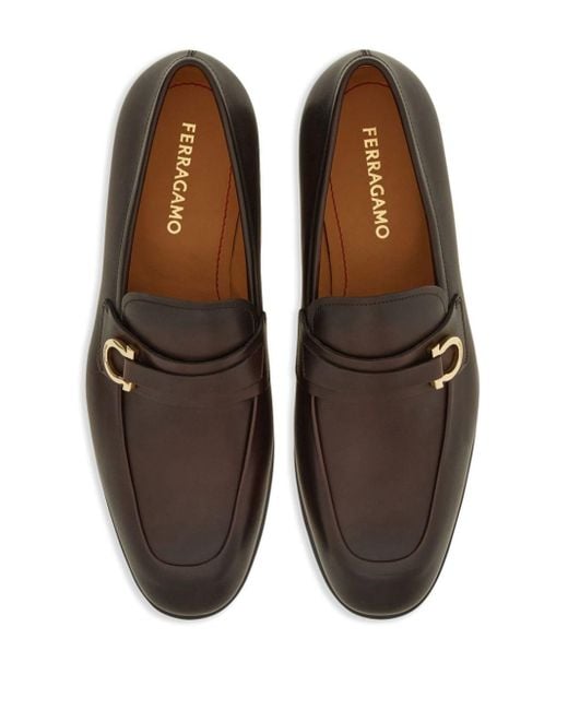 Ferragamo Brown Gancini Leather Loafers for men