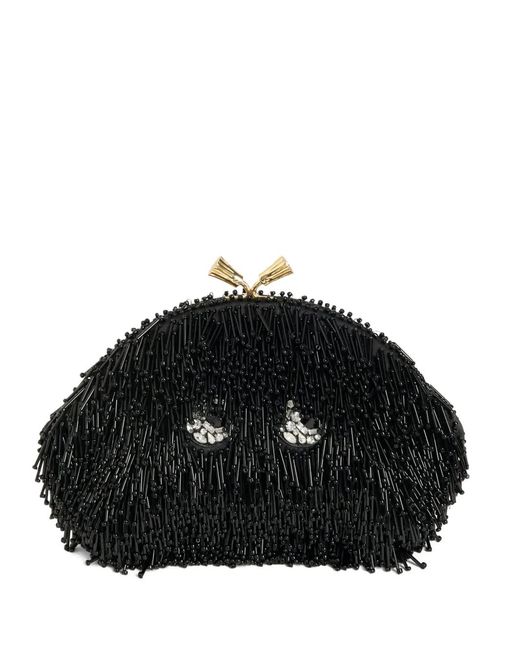 Anya Hindmarch Black Eyes Embellished Satin Clutch