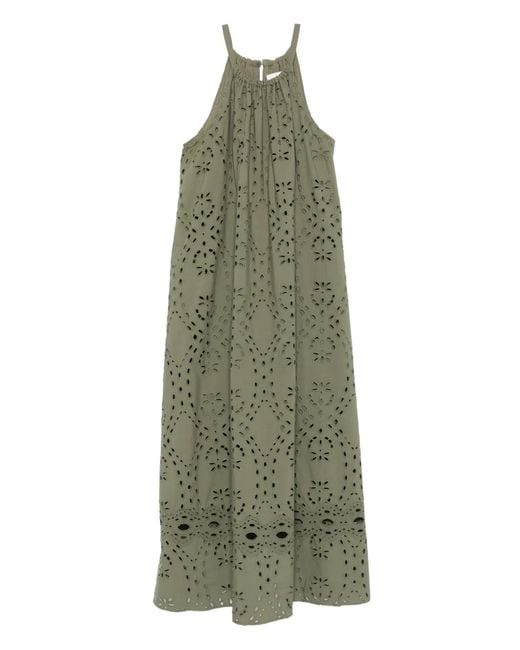 Ba&sh Green Bonie Eyelet-Embroidered Halterneck Dress