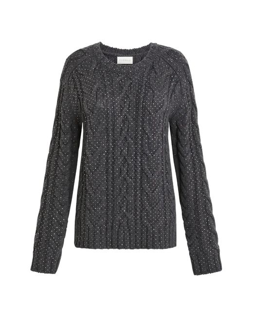 P.A.R.O.S.H. Gray Sequin-Embellished Cable-Knit Sweater