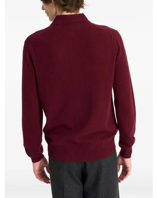 Pringle of Scotland Red Long-Sleeve Cashmere Polo Shirt for men