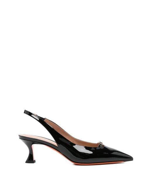 Santoni Black Point-Toe Slingback Pumps