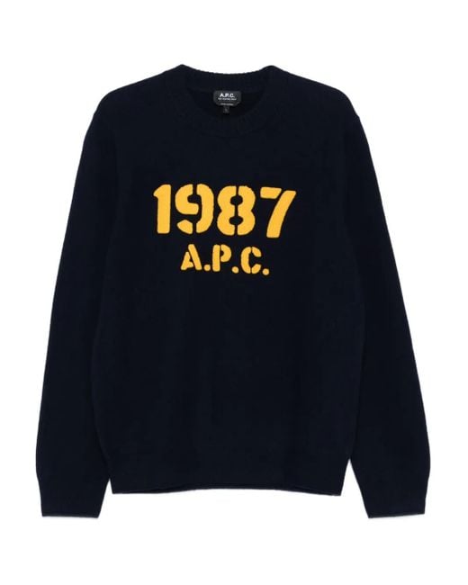 A.P.C. Blue Crew-Neck Long-Sleeve Sweater for men