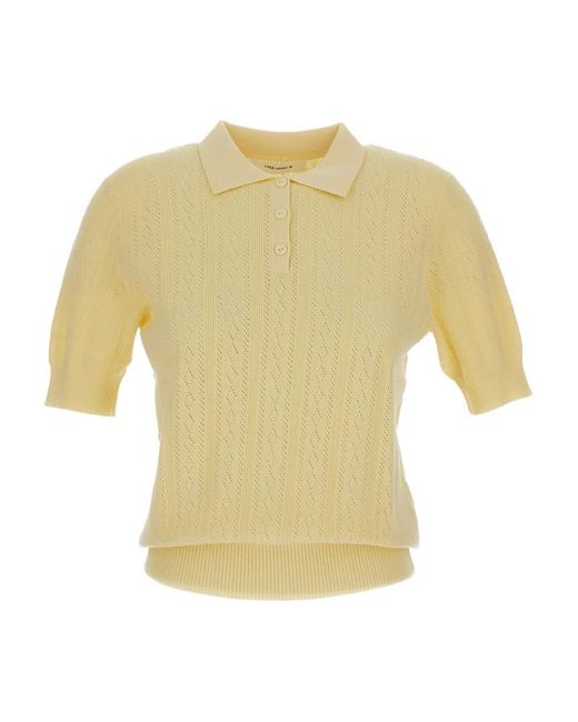 Lisa Yang Yellow Pointelle-Knit Short-Sleeve Sweater