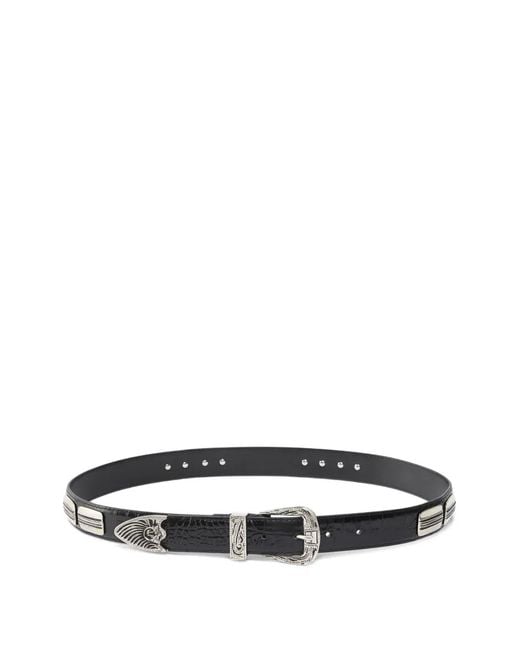 Pinko White Ceinture Texan En Cuir À Effet Cuir De Crocodile, 3 Cm
