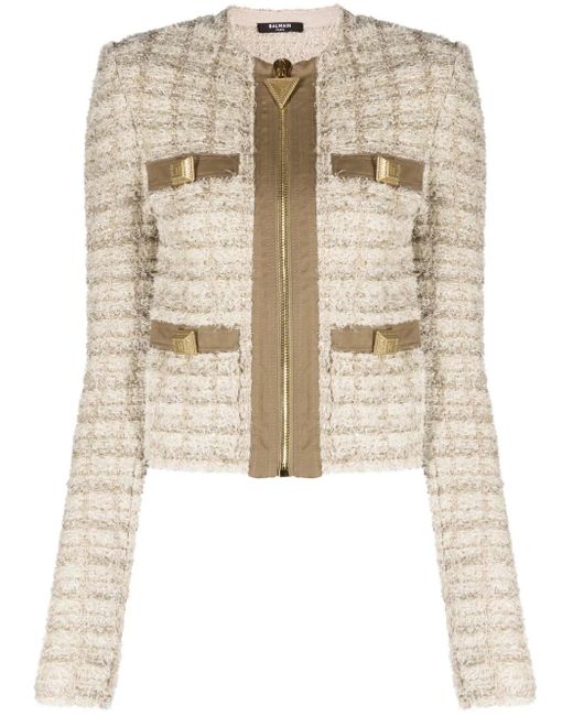 Balmain Natural Button-Embellished Bouclé Jacket