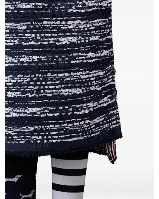 Thom Browne Blue Tweed Frayed-Hem Skirt