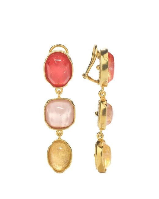 Goossens Metallic Cabochon Pendant Clip Earrings