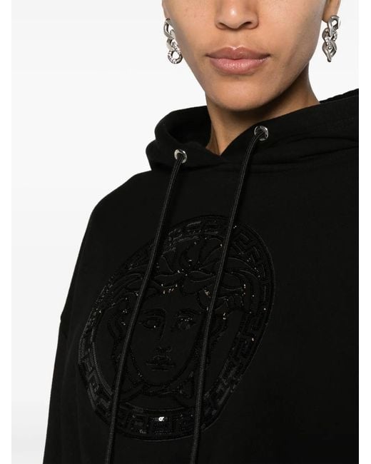 Versace Black Medusa Head-Embellished Cropped Hoodie