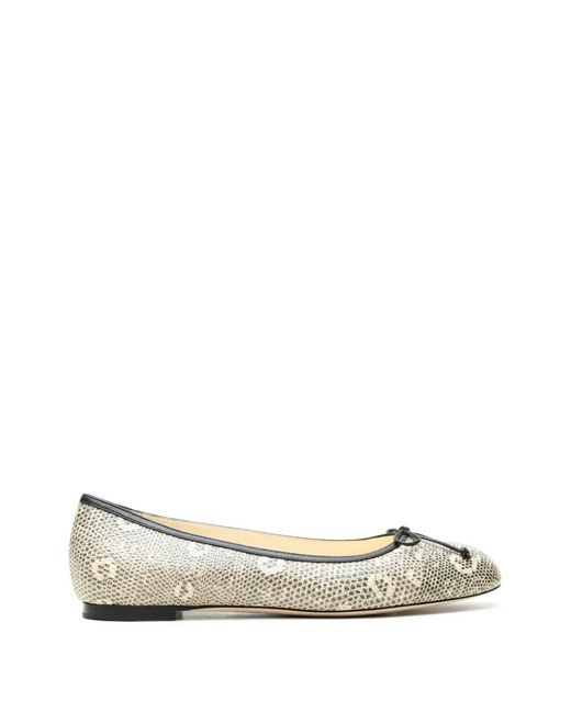 Manolo Blahnik Metallic Snakeskin-Effect Bow Ballet Flats