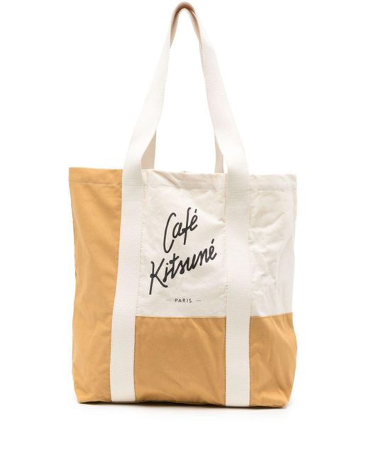 Bolso shopper con logo Café Kitsuné de hombre de color White