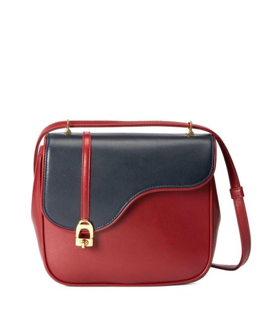 Gucci Equestrian Leather Shoulder Bag in Red | Lyst