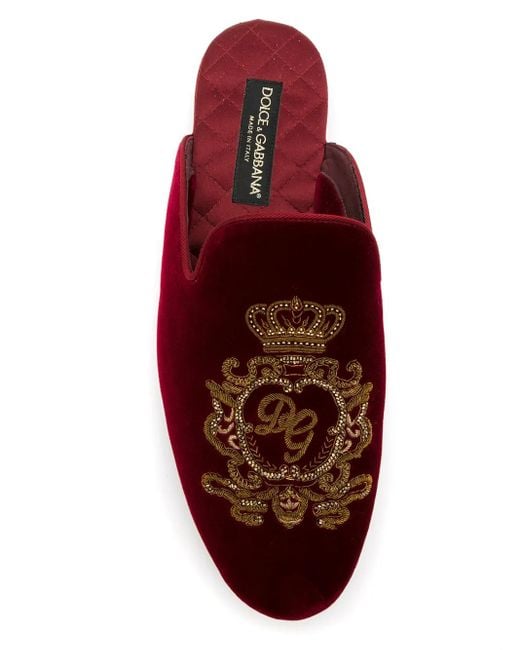 Dolce & Gabbana Embroidered Velvet Slippers for men