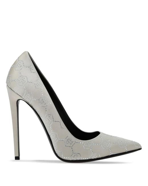 Philipp Plein White Decollete Monogram Strass Pumps