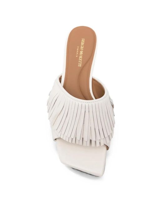 SERGIO MORETTI FIRENZE White Fringed Square-Toe Sandals