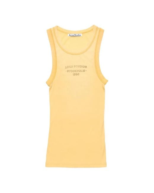 Acne Geribbelde Tanktop Met Logoprint in het Yellow