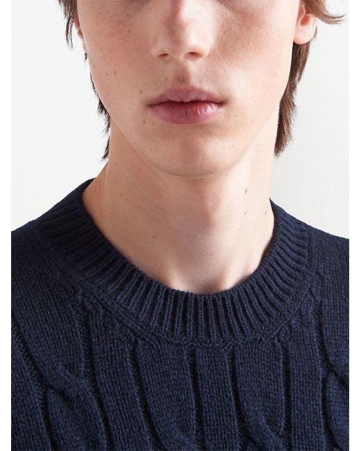 Prada Blue Cable-knit Cashmere Sweater for men