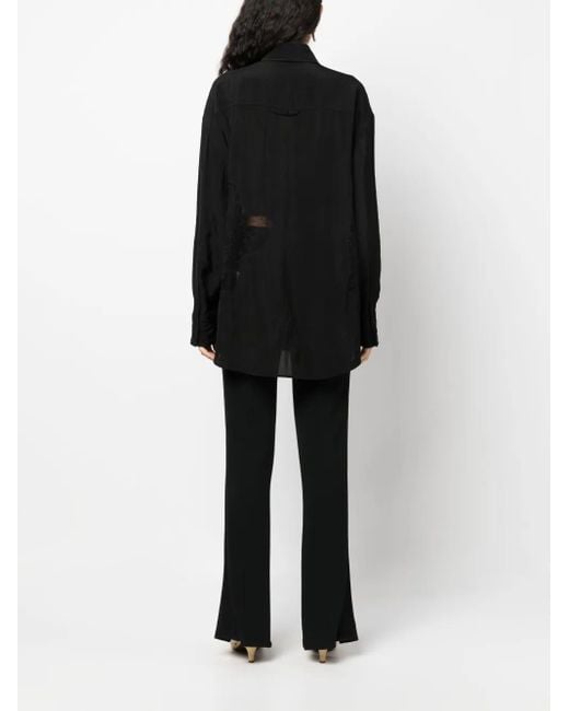 Gauchère Black Floral Lace-Appliqué Satin-Finish Shirt