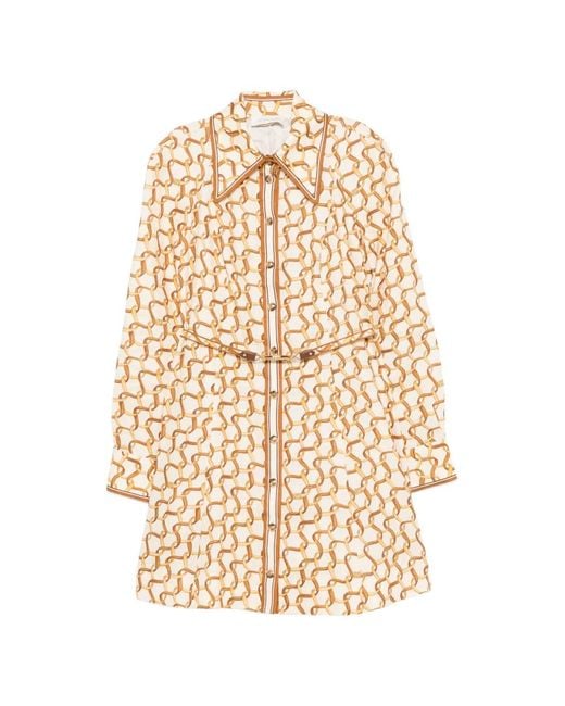 Zimmermann White Belted Chain-Print Mini Dress