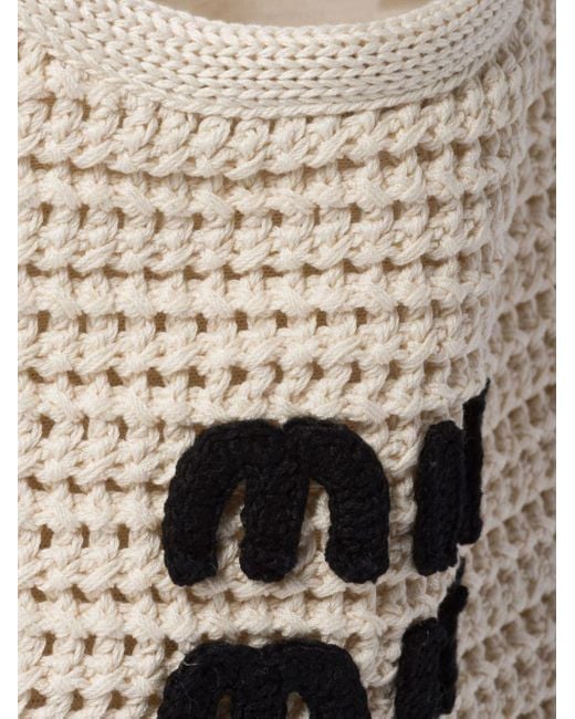 Miu Miu Natural Logo-embroidered Interwoven Tote Bag