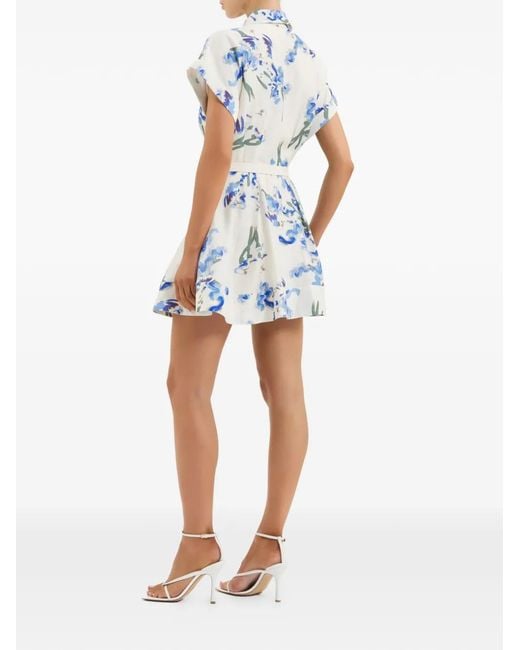 Rebecca Vallance Bluebell Meadow Floral-Print Linen Blend Mini Shirt Dress With Belt