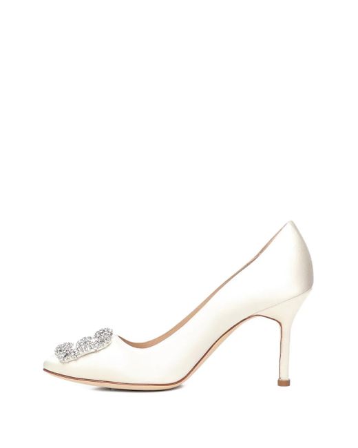Manolo Blahnik White Crystal-Embellished Heel Pumps
