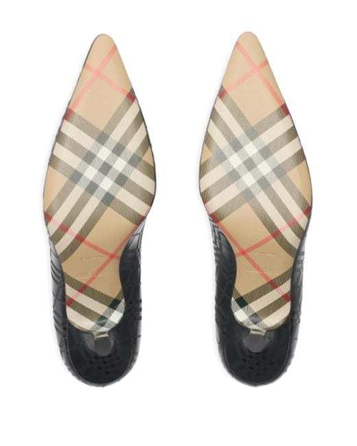 Burberry Black Check Leather Dame Low Pumps