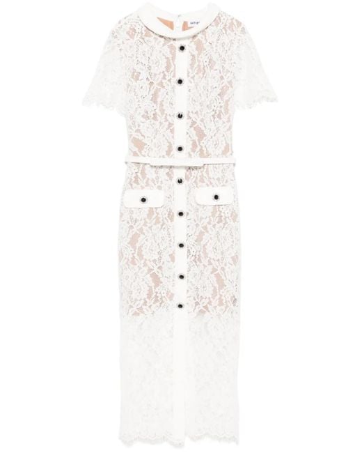 Self-Portrait Midi-Jurk Met Bloemenkant in het White