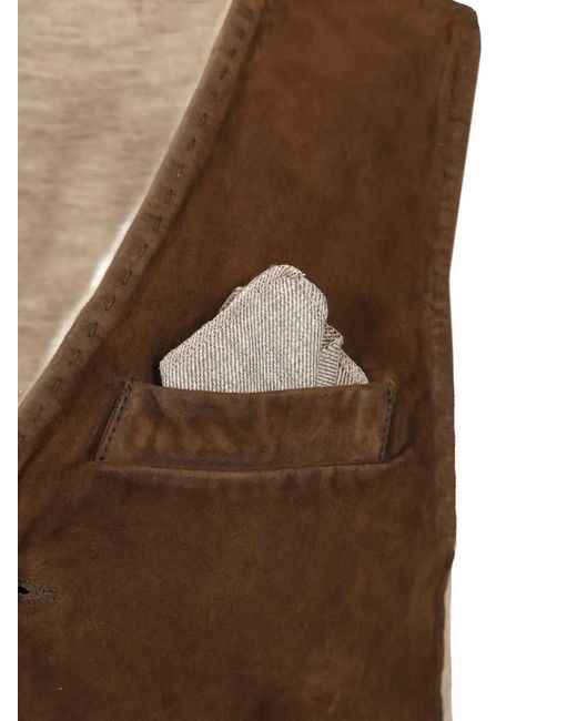 Al Duca D'aosta Brown Suede-Panelled Waistcoat for men