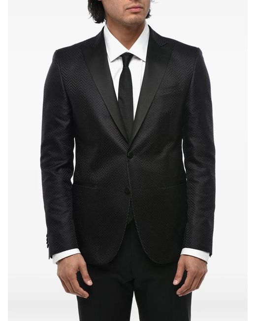 Corneliani Black Silk Jacquard Blazer for men