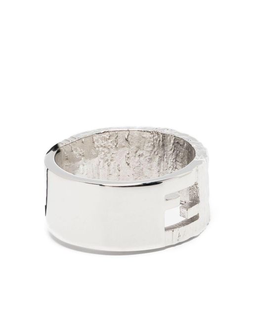 Fendi White Ff-motif Wide-brand Ring for men