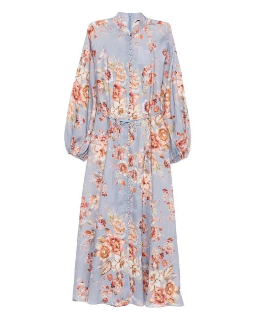 Zimmermann White Awaken Picnic Floral-Print Midi Dress