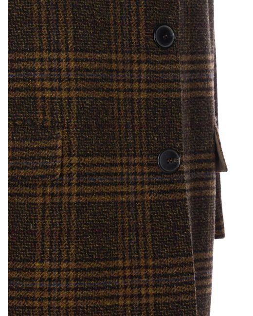 Isabel Marant Brown Checked V-Neck Wool Single Breasted Coat