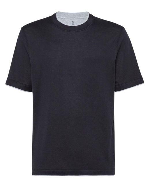 Brunello Cucinelli Black Contrasting-trim Jersey T-shirt for men