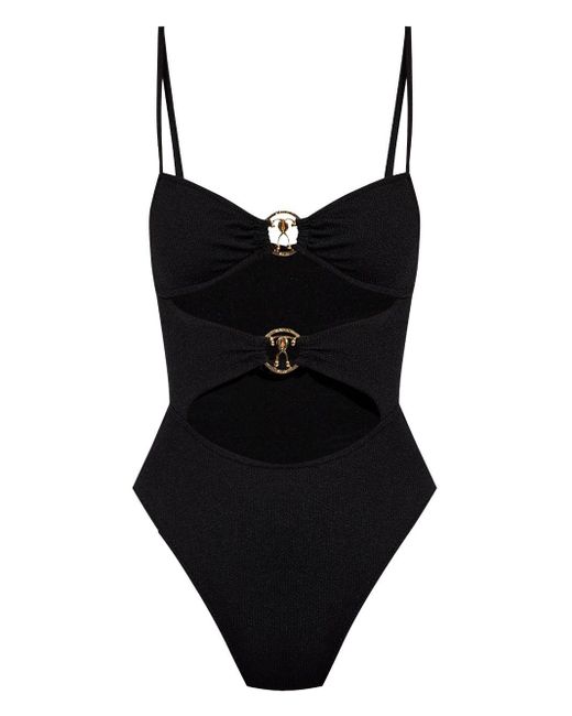 Moschino Black Logo-plaque Cut-out Swimsuit