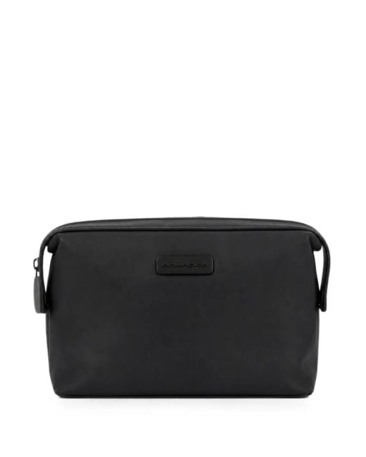 Piquadro Black Logo-Patch Wash Bag for men