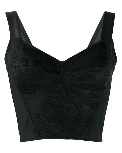 Dolce & Gabbana Black Shaper Corset Bustier Top In Jacquard And Lace