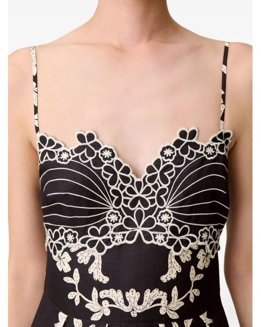 Robe Mi-Longue À Fleurs Brodées Claudie Pierlot en coloris Black